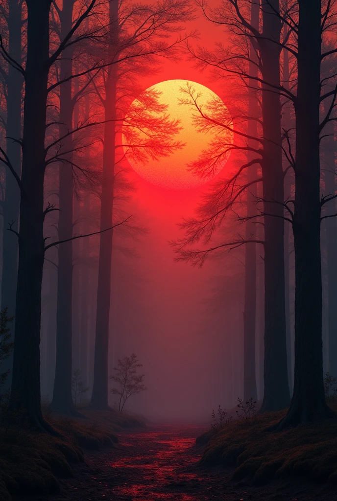 I created the image of a blood sun in the forest