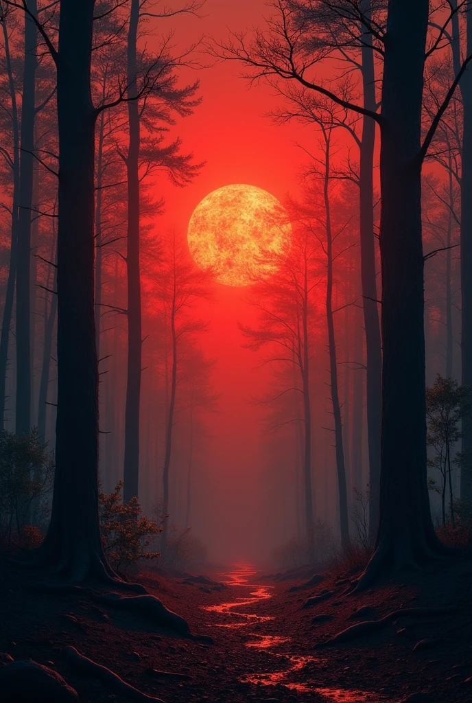 I created the image of a blood sun in the forest