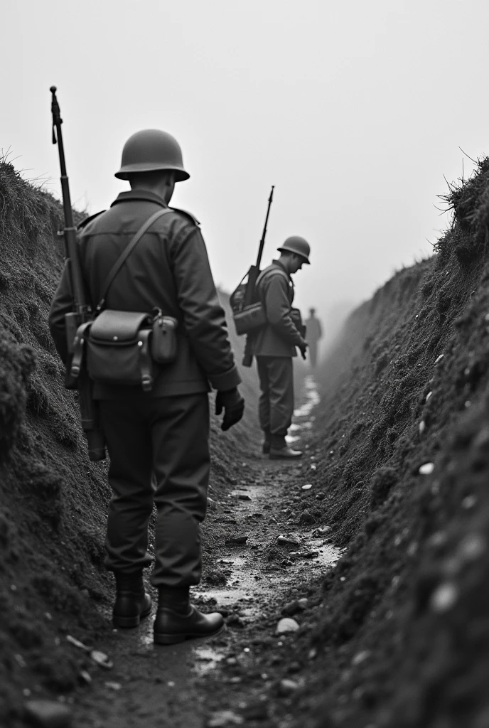 Russian and French soldiers in trenches 