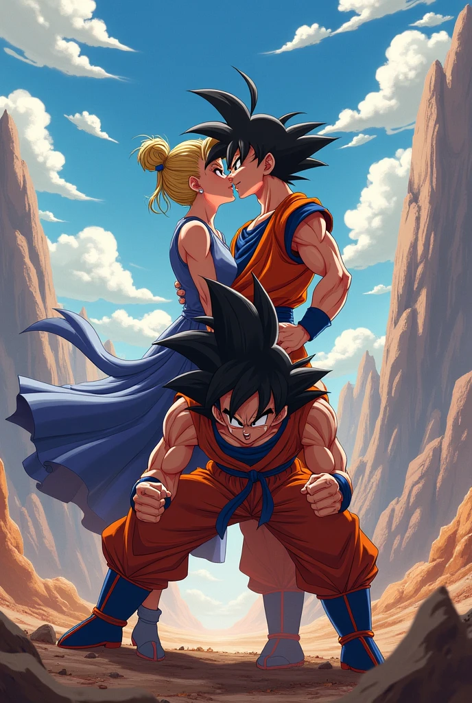 Create Goku with Bulma kissing and Vegeta angry