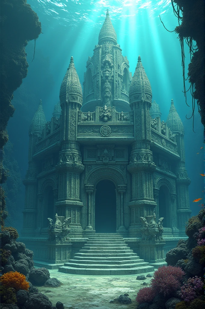 Create an ancient underwater temple for me