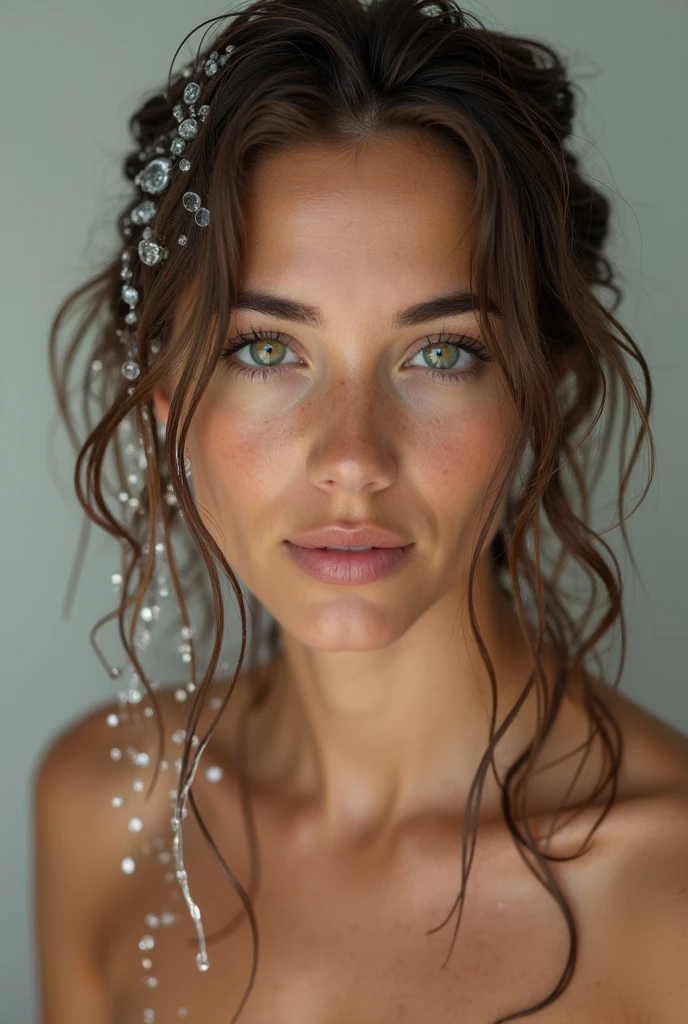 Very besutiful young woman, taking a shower, wet hair
