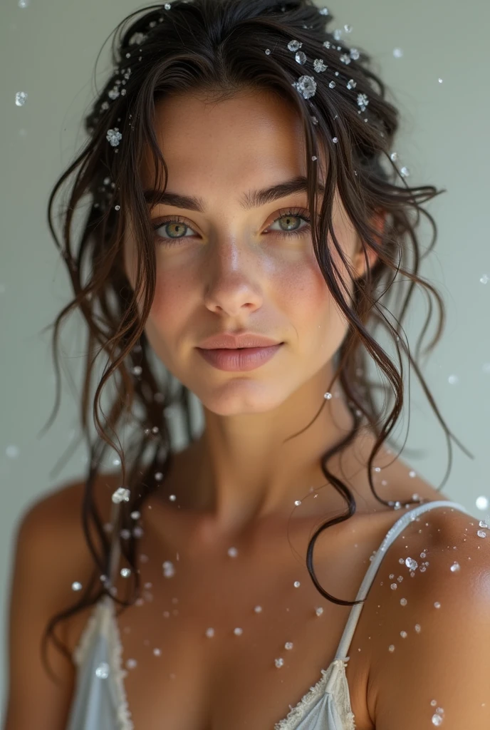 Very besutiful young woman, taking a shower, wet hair
