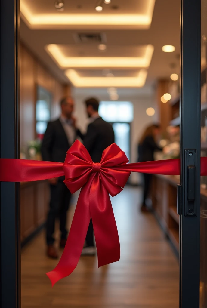 CREATE A PHOTO OF A COMPANY OPENING, THIS IMAGE MUST CONTAIN A RIBBON TO BE CUT AND THE OWNER OF THE COMPANY