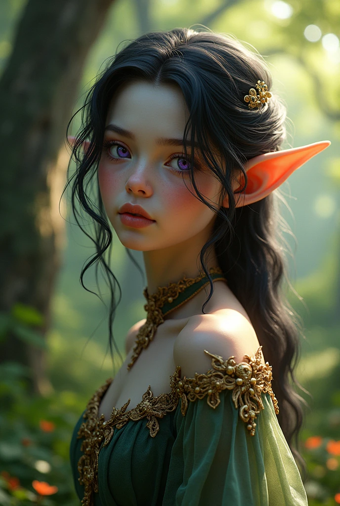 Young elf with violet eyes and long dark hair