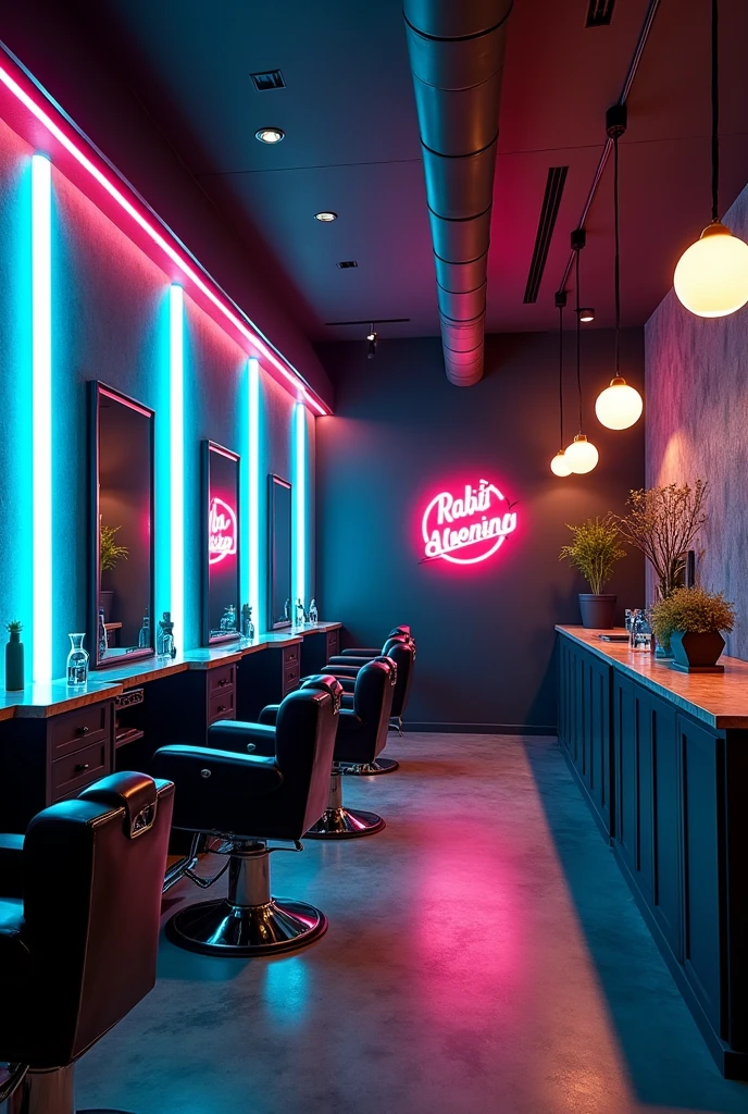 Create a design in neon led classic tuch men's salon