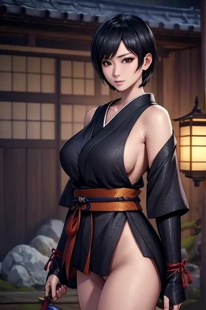 Okatsu - Nioh, sexy ninja girl, short black hair, no clothes, nude, Japan, Japan style, Fantasy Japan, sexy, erotic, nude tits