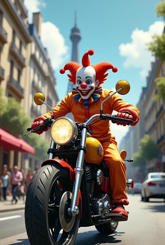 It clown driving motorcycle in Paris