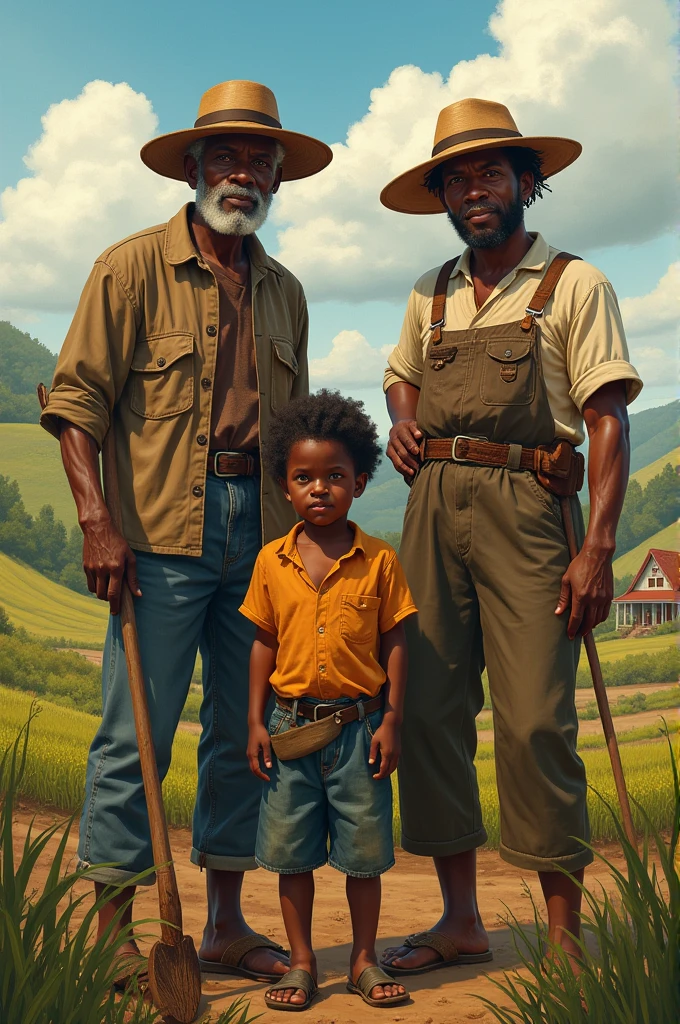 Black farming family with a boy and 