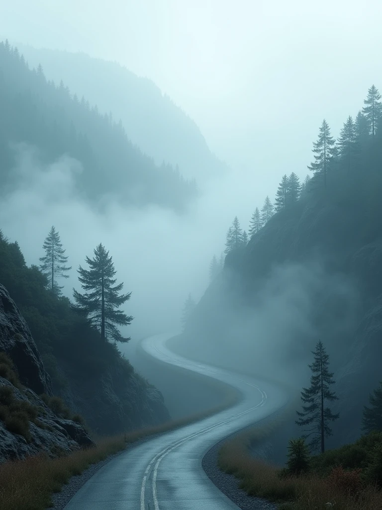 Feel the serenity and mystery of foggy mountain roads, captured with extraordinary depth and sharpness in Ultra HD