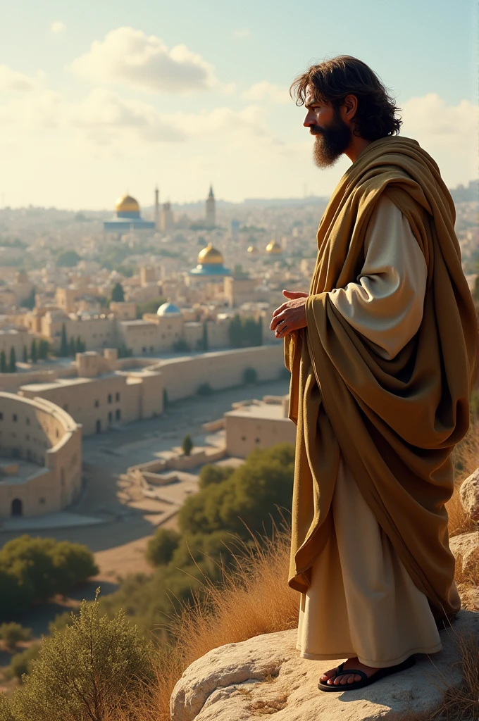 Realism Jesus on the Sion mountain, looking to Jerusalem and crying