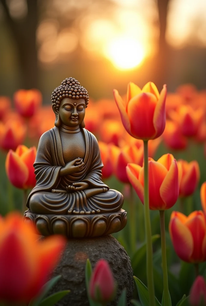 buddha flowers tulips garden sun