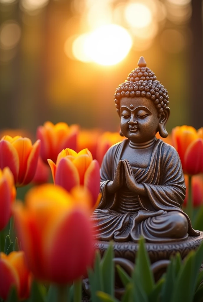 buddha flowers tulips garden sun