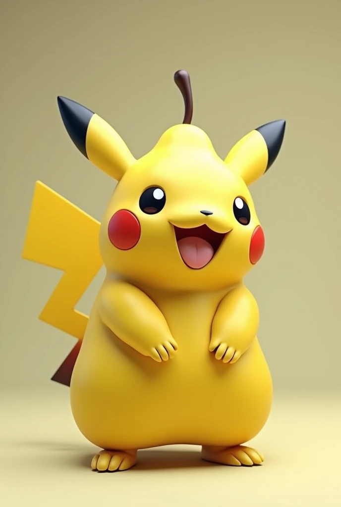 Pikachu with pear-shaped body and original tail, without ears and with a pear handle in place of ears in the middle of the head 