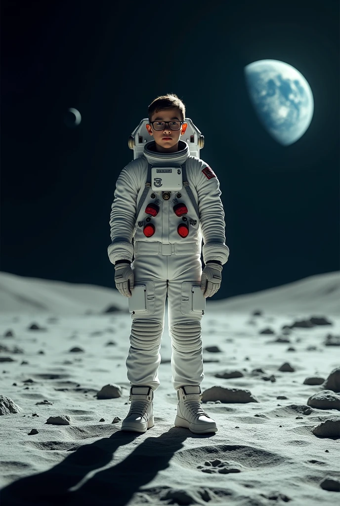 Create a motivational text featuring a young nerd on the moon with the theme of emotional and financial freedom