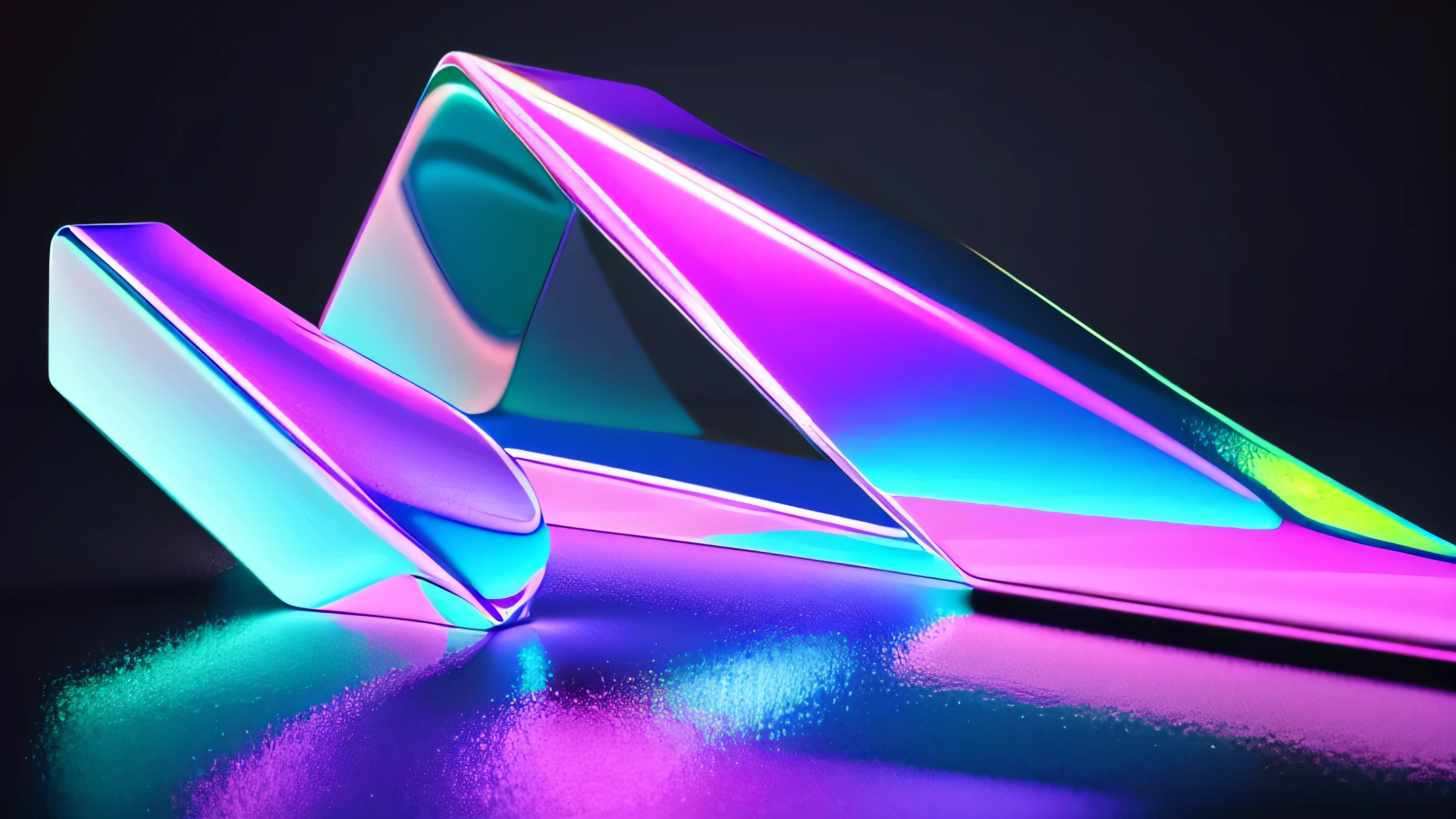 Abstract iridescent shape, dark background design, reflection, neon reflection, 3d render