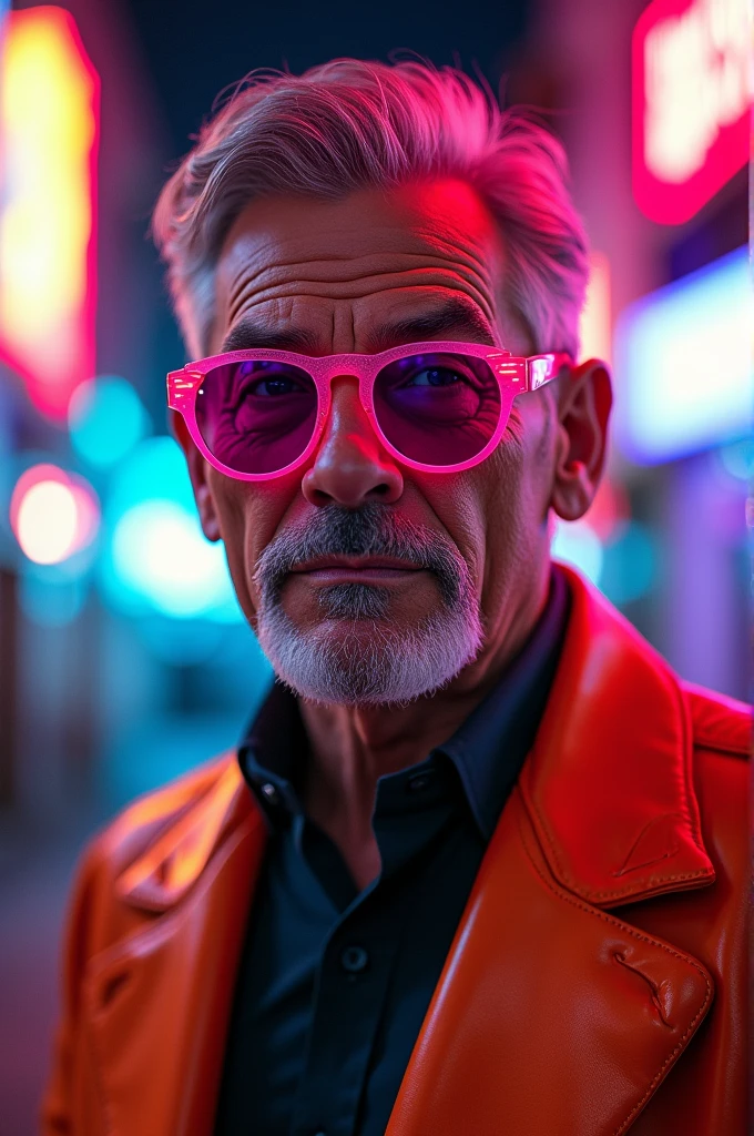 Create a typical 80s man with neon glasses and no glasses written in capital letters MADNESS
