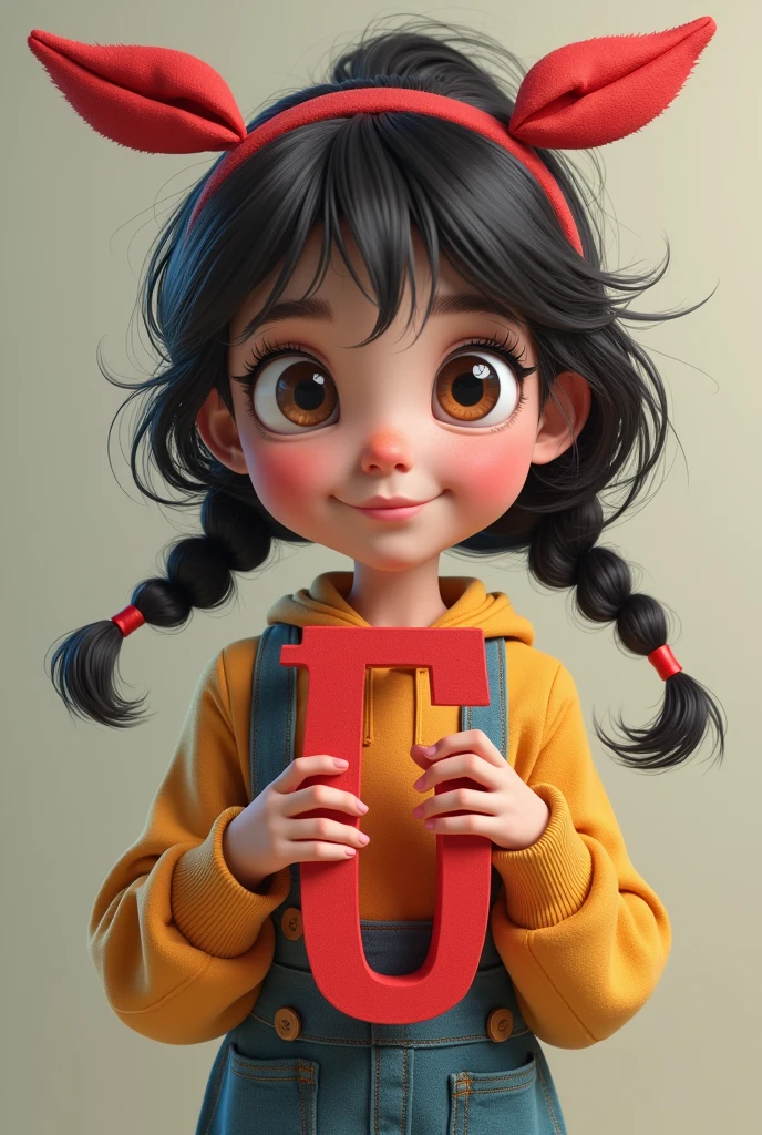 girl, 3d, english letters in hand