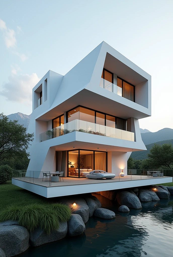 Two-story house with interlocking shapes