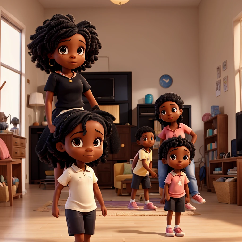 Image of a 5-year-old black woman with her parents in the living room