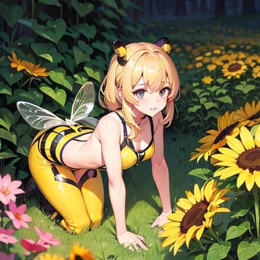 A girl covered in insect parfait who serves insects、Amazing dynamism、Amazing Angle、Unstable buoyancy sandstorm、((((Many friendly insects float closely together and chase each other.))))、surround each other'wing insect、