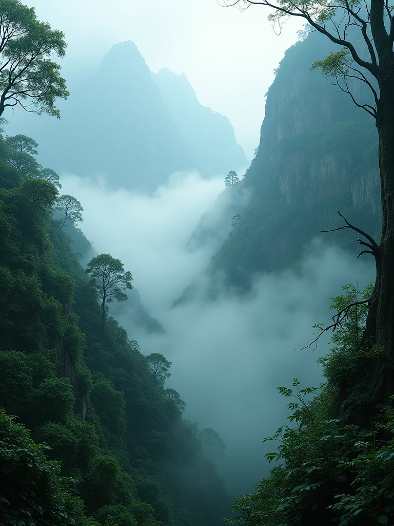 Explore the haunting beauty of fog-covered mountain jungles, with every tree and tendril of mist rendered in breathtaking Ultra HD quality