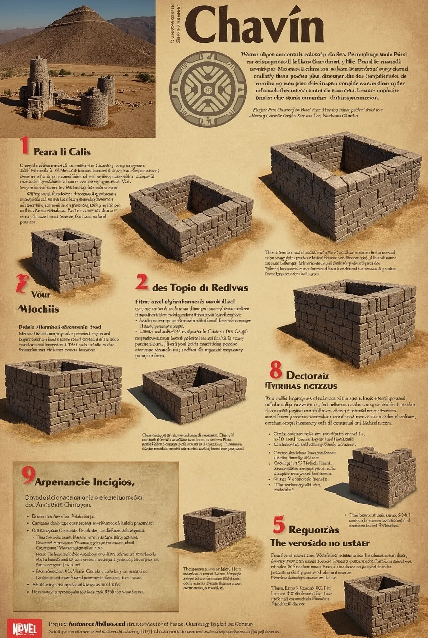 Information poster for students of the cultural heritage of Peru Chavín archaeological site in Spanish because