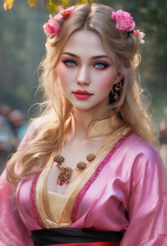 a beautiful detailed Princess Peach, highly detailed face, expressive eyes, full lips, long eyelashes, detailed skin, detailed hair, elegant crown, detailed royal dress, detailed jewelry, detailed flower crown, intricate castle background, fantasy landscape, cinematic lighting, dramatic colors, vibrant and warm color palette, digital art, 8k, highly detailed, photorealistic