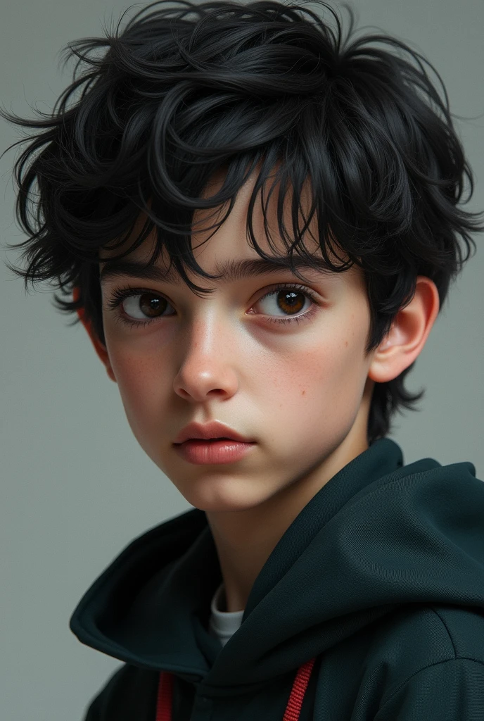 Generate a kid under 16 age he is wizard he has black hair.
 Just face and neck