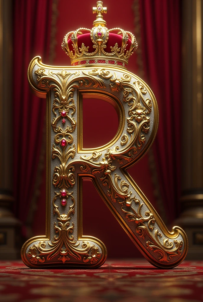 Create me an image with the two letters r and p with the theme of royalty 