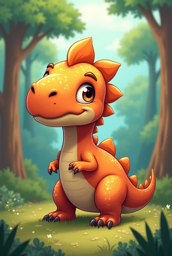CUTE DINOSAUR WITH TREES IN THE BACKGROUND