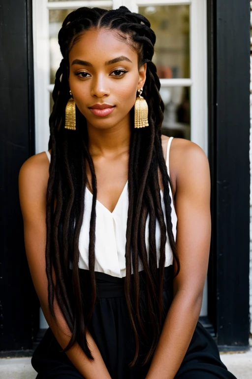 Une femme de peau noir avec des locks 