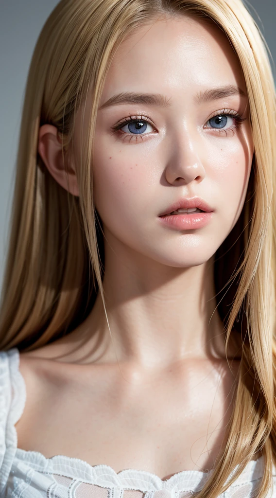 Caucasian model of 15 years old, close-up, masterpiece, top quality, raw photo, photorealistic, face, incredibly ridiculous, beautiful girl, cute, detailed eyes, arranged hairstyle, depth of field, high resolution, ultra detail, fine detail, highly detailed, highly detailed eyes and face, sharp pupils, realistic pupils, sharp focus, cinematic lighting , cohesive hairstyle, Blonde, Clean clothing, Face closeup, Masterpiece, Realistic skin texture, Ultra detailed, Lustrous hair and skin