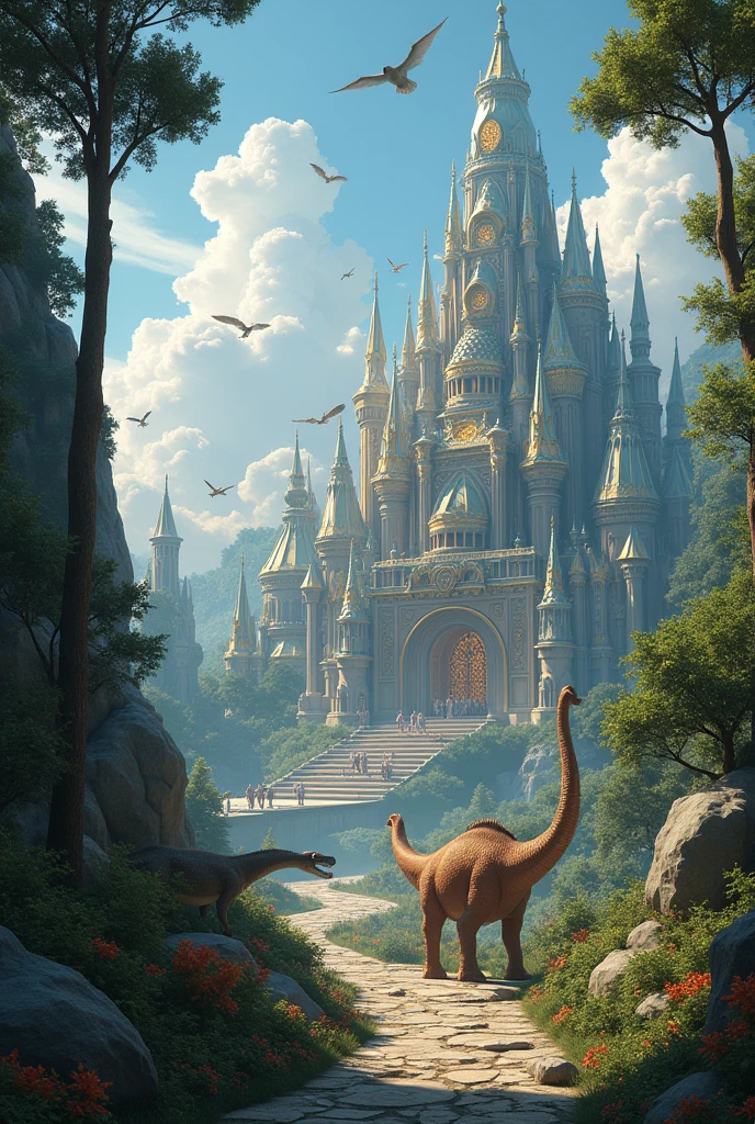 there existed a magical city hidden from human eyes. This city was home to a vast area of wondrous creatures, including dinosaurs. 