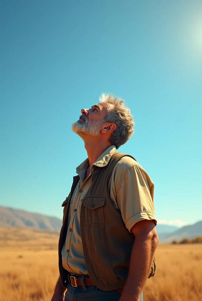drawing with a man looking up  to the sun (full body)