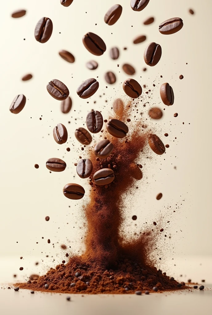 generates an image of coffee beans colliding in the air with each other and it is seen that when they collide they become ground coffee