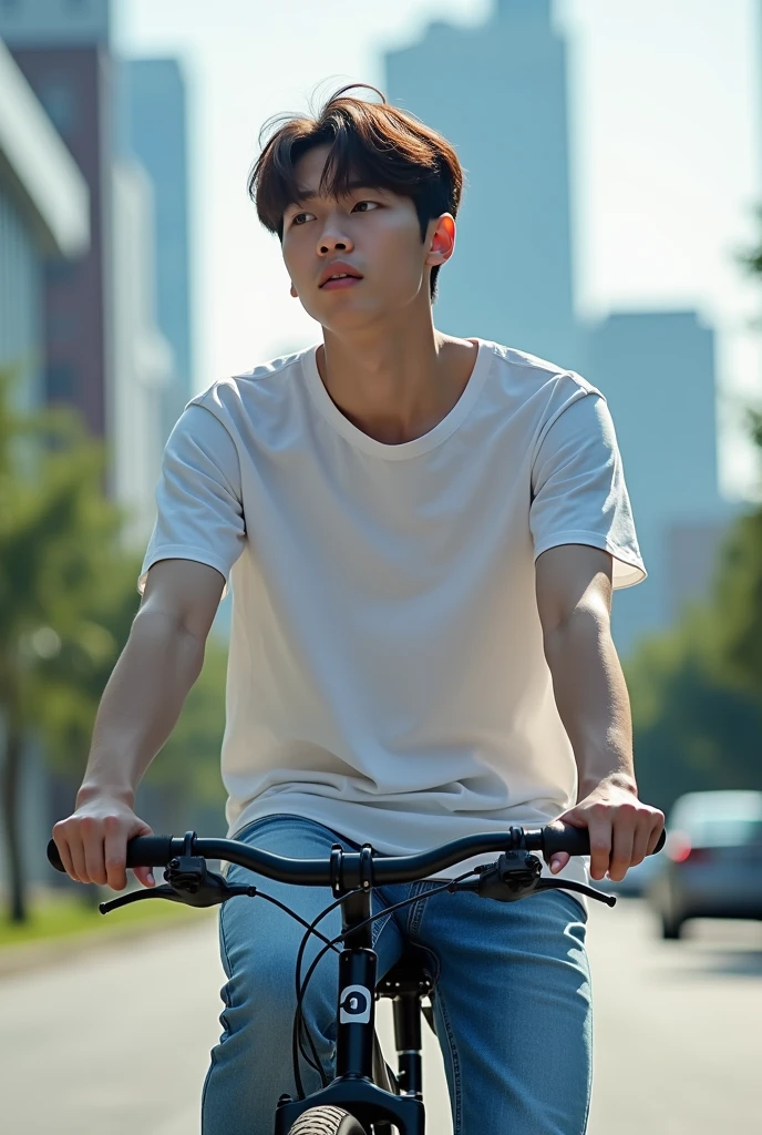 BTS member Kim taehyung on bike 