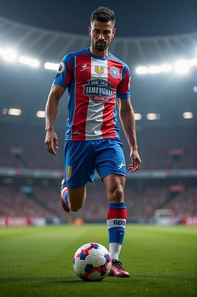 Create a soccer jersey with the colors and logos of a barbershop