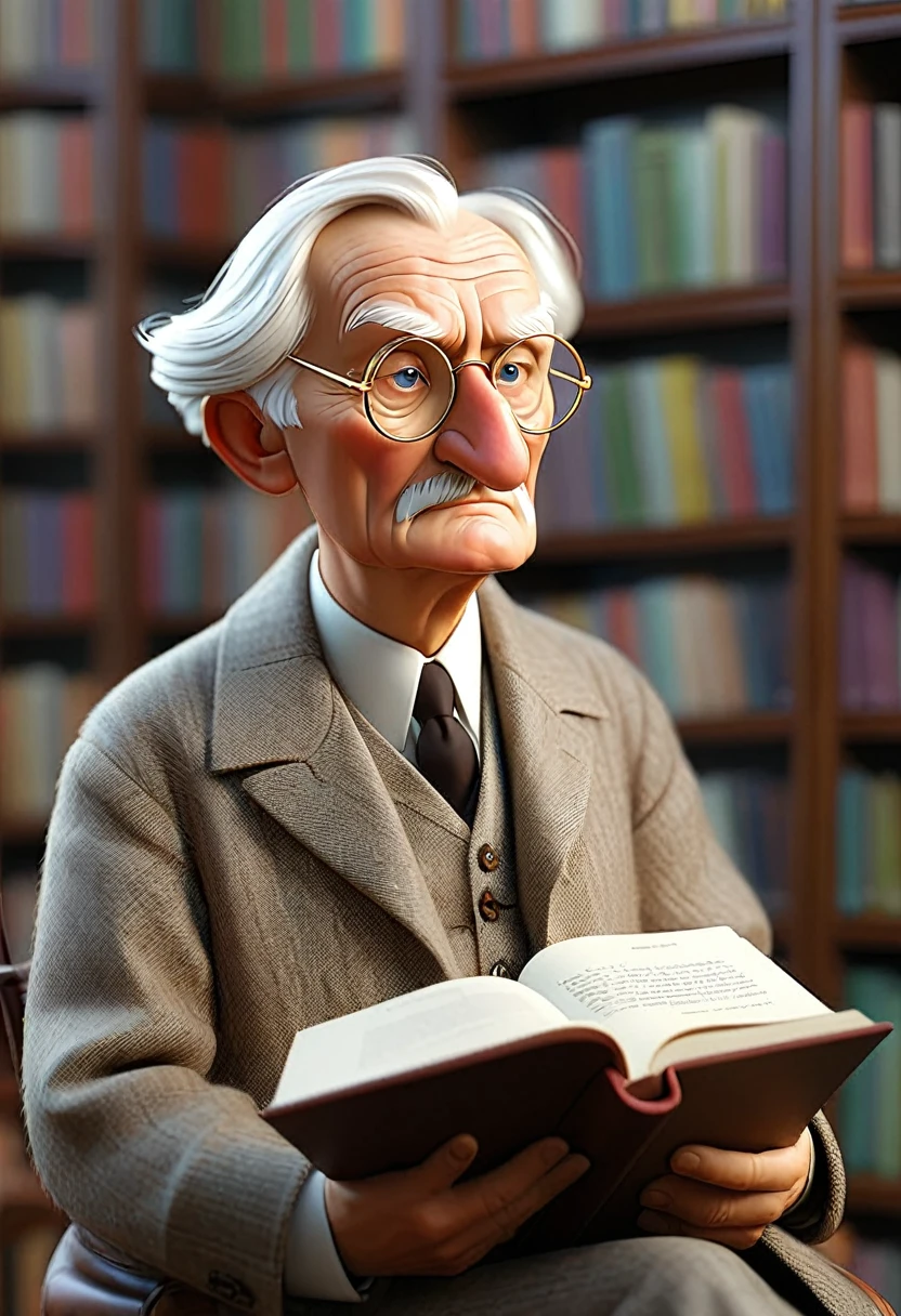 Carl Gustav Jung reading book in library