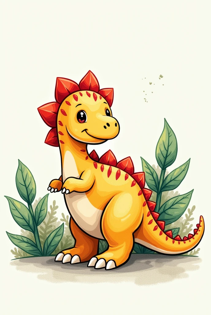 CUTE DINOSAUR DRAWING WITH TREES IN THE BACKGROUND
