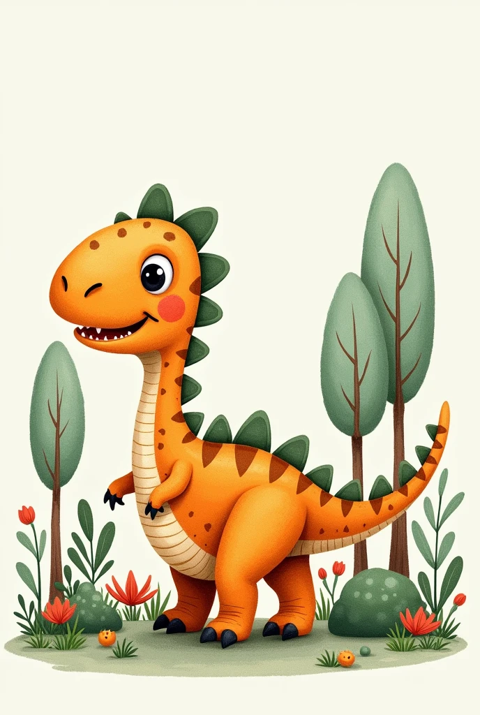 CUTE DINOSAUR DRAWING WITH TREES IN THE BACKGROUND
