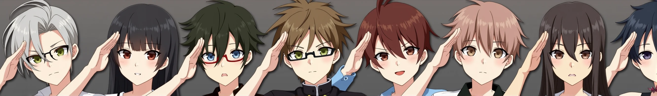 anime、salute、buzz cut、male、Glasses、unaided eye、Countless faces