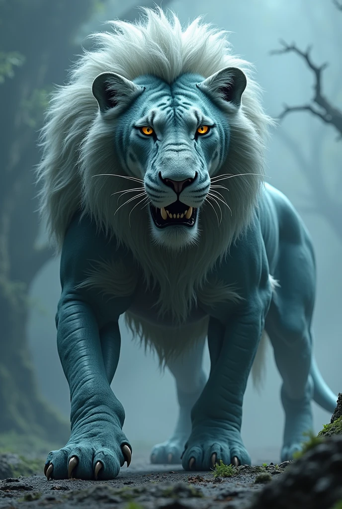 Lion&A new creature with a mix of shark characteristics、Fantasy、cool