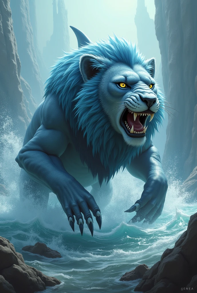 A new creature with a mix of Lion&shark characteristics、Fantasy、cool