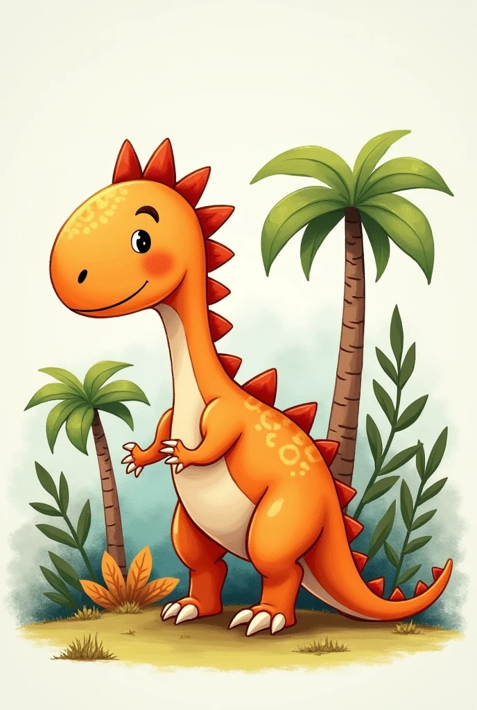 CUTE DINOSAUR DRAWING WITH TREES IN THE BACKGROUND
