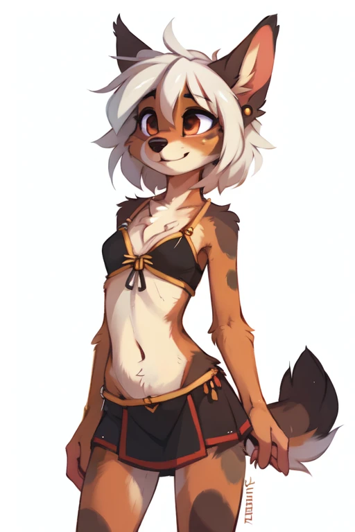 (((No background, white background))), High quality, 8K, by kenket, by swaybat, by reysi, by Zackary911, by hyattlen, by teranen, by fumiko, by Pixelsketcher, by Bayard Wu, by Einshelm, by Kilinah, by Hioshiru, by fluff-kevlar, by Dimwitdog, Furry, Anthro, solo, ((australian shepard)), ((female)), ((young)), fluffy tail, ((slender)), ((short white hair)), chest fluff, short, small breasts, aztec costume, body paint, feathers, piercings, cloth bra, fluffy butt, erotic,
