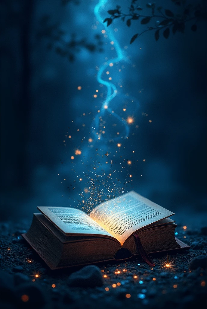 A book cover 
Background dark blue mixed black sparkling 