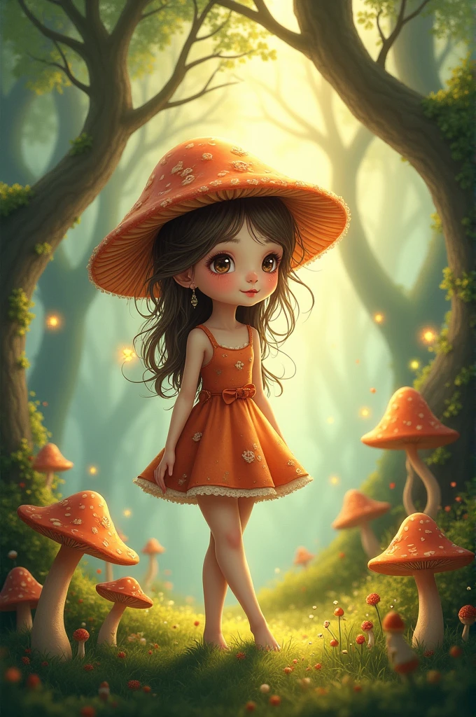 Drawing of a mushroom girl, for coloring and in high quality