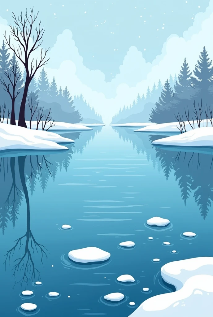 Winter Water Pollution: in winter, The buildup of contaminants such as salts and chemicals in water due to melting ice can affect water quality and aquatic ecosystems.. create a background inspired by that for a graphic piece