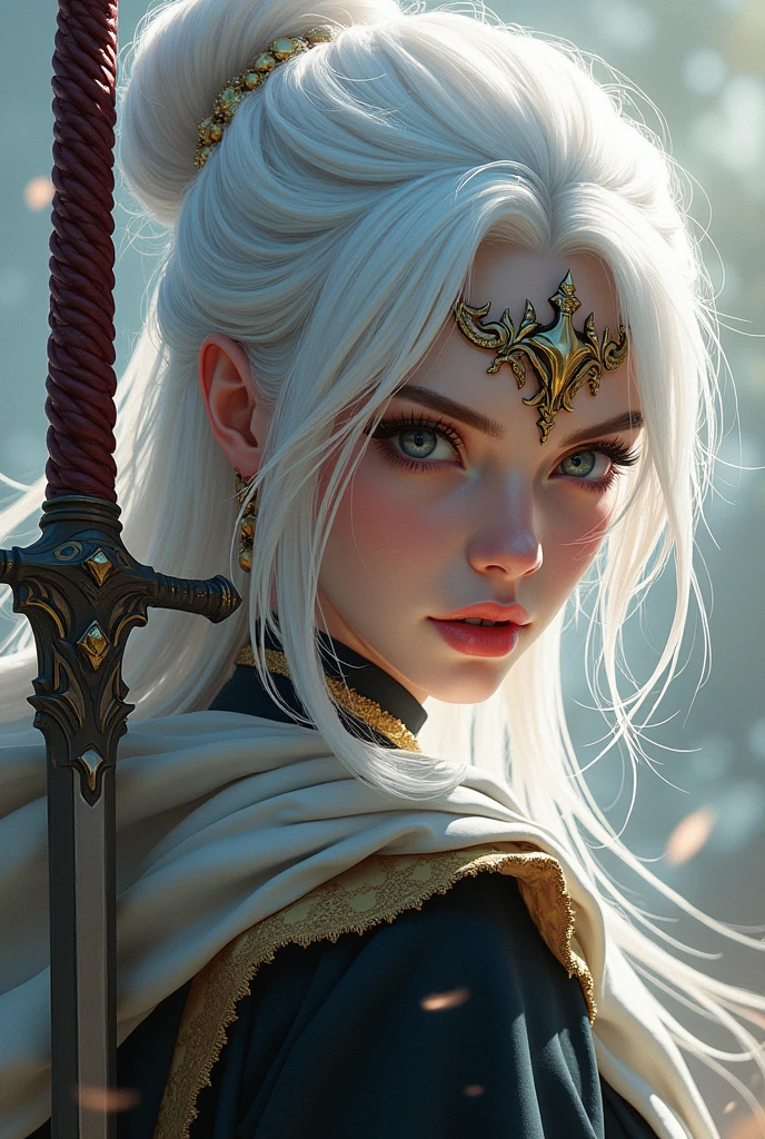 ((best qualityer)), ((work of art)), (detailded), woman with white hair, holding an epée, (Artgerm inspired:1.2), (winner of the pixiv contest:1.1), (octopus goddess:1.3), (Frenetic art style:1.2), retrato em close, goddess skull, (Senna do League of Legends:1.1), (Tatsumaki with straight white hair:1.2), card game illustration, thick brush, HD Anime Wallpaper, (akali from league of legends:1.1), 8K resolution